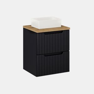 Móvel de lavatório simples 50cm 2 gavetas Riva Preto e Madeira