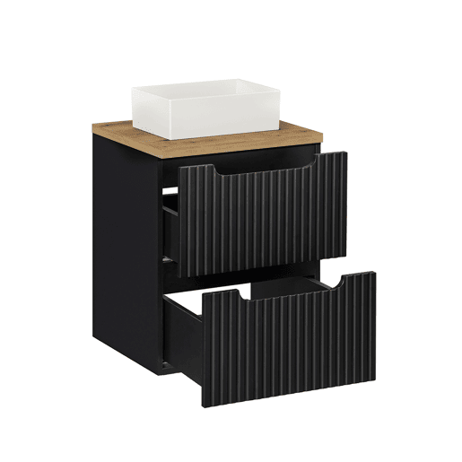 Móvel de lavatório simples 50cm 2 gavetas Riva Preto e Madeira