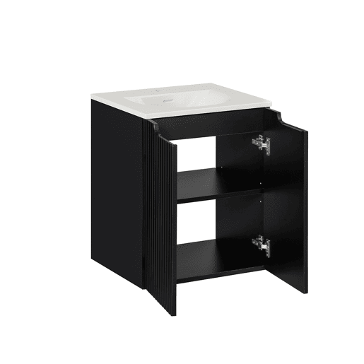 Móvel lavatório simples encastrado 50cm 2 portas Riva Preto