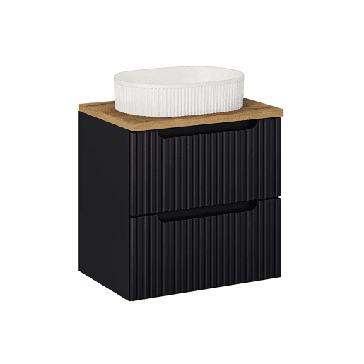 Móvel de lavatório simples 60cm 2 gavetas Riva Preto e Madeira