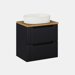 Móvel de lavatório simples 60cm 2 gavetas Riva Preto e Madeira