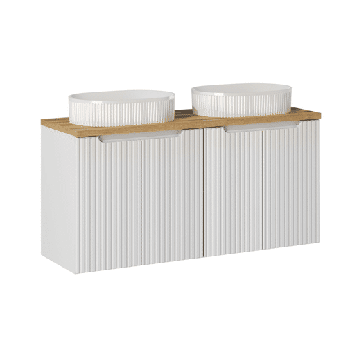Móvel duplo lavatório 120cm 4 portas Riva Branco e Madeira