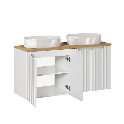 Móvel duplo lavatório 120cm 4 portas Riva Branco e Madeira