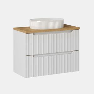 Móvel lavatório simples 80cm 2 gavetas Riva Branco e Madeira