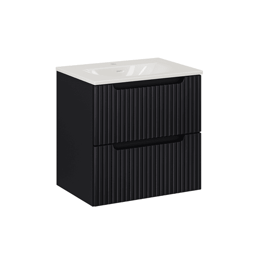Móvel de lavatório simples encastrado 60cm 2 gavetas Riva Preto