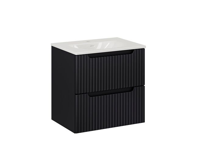 Mueble lavabo individual encastrado 60cm 2 cajones riva negro