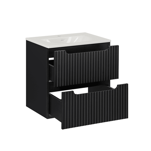 Móvel de lavatório simples encastrado 60cm 2 gavetas Riva Preto