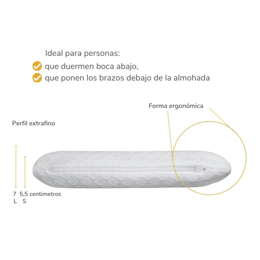 Almofada Plana para Pessoas que Dormem de Barriga para Baixo S Tecido de Bambu Antiacaros e Capa de Bambu Extra