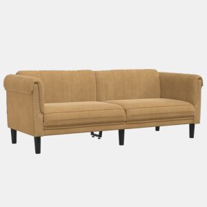 vidaXL Sofá de 3 lugares camurça artificial castanho