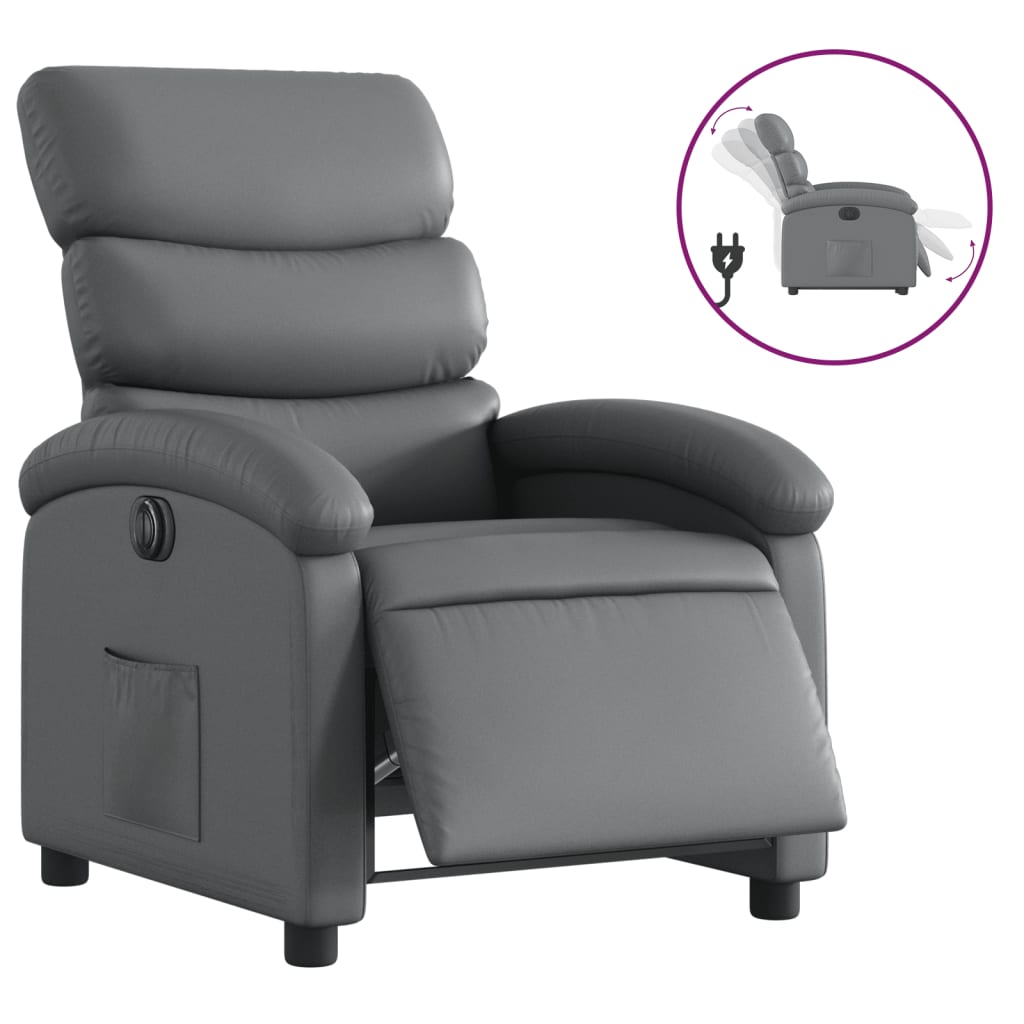 Vidaxl sillón reclinable eléctrico de cuero sintético gris