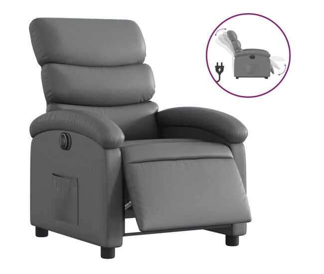 Vidaxl sillón reclinable eléctrico de cuero sintético gris
