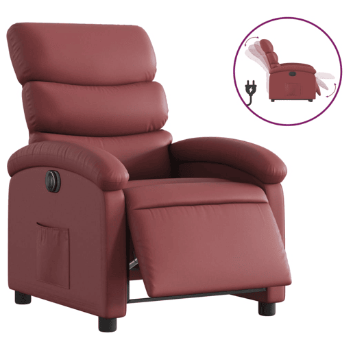 vidaXL Poltrona reclinável elétrica couro artificial vermelho tinto vidaXL Poltrona reclinável elétrica couro artificial vermelho tinto