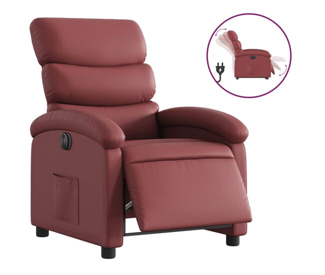 Vidaxl sillón reclinable eléctrico de cuero sintético rojo tinto