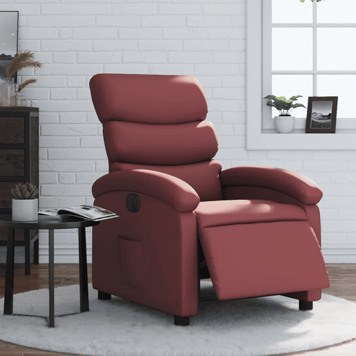 vidaXL Poltrona reclinável elétrica couro artificial vermelho tinto vidaXL Poltrona reclinável elétrica couro artificial vermelho tinto