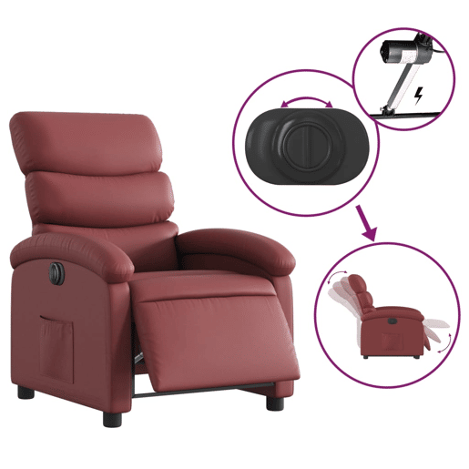 vidaXL Poltrona reclinável elétrica couro artificial vermelho tinto vidaXL Poltrona reclinável elétrica couro artificial vermelho tinto