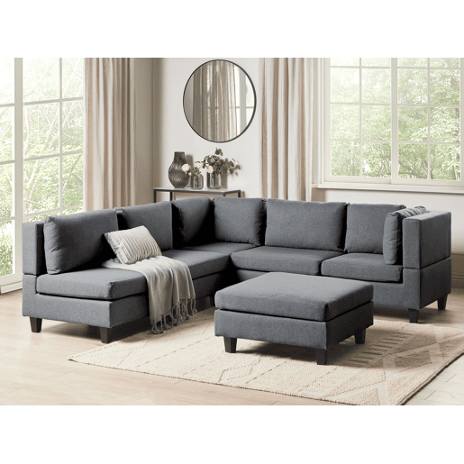Sofá de canto modular UNSTAD Tecido Cinzento escuro com repousa-pés 5 lugares à esquerda
