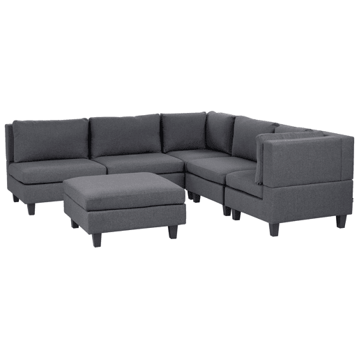 Sofá de canto modular UNSTAD Tecido Cinzento escuro com repousa-pés 5 lugares à esquerda