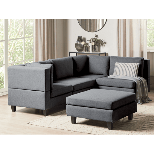Sofá de canto modular UNSTAD Tecido Cinzento escuro com repousa-pés 4 lugares à esquerda