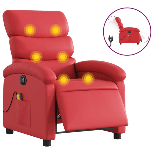 vidaXL Poltrona massagens reclinável elétrica couro artif. vermelho vidaXL Poltrona massagens reclinável elétrica couro artif. vermelho