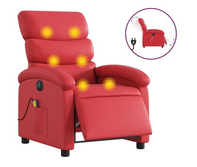 Vidaxl sillón de masaje reclinable eléctrico de cuero artificial rojo