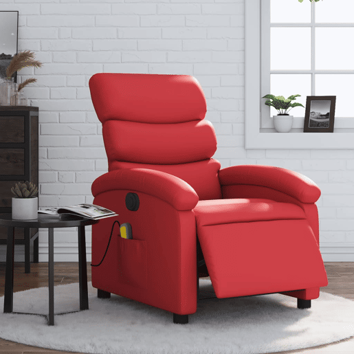 vidaXL Poltrona massagens reclinável elétrica couro artif. vermelho vidaXL Poltrona massagens reclinável elétrica couro artif. vermelho
