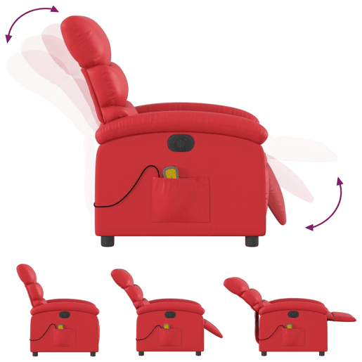 vidaXL Poltrona massagens reclinável elétrica couro artif. vermelho vidaXL Poltrona massagens reclinável elétrica couro artif. vermelho