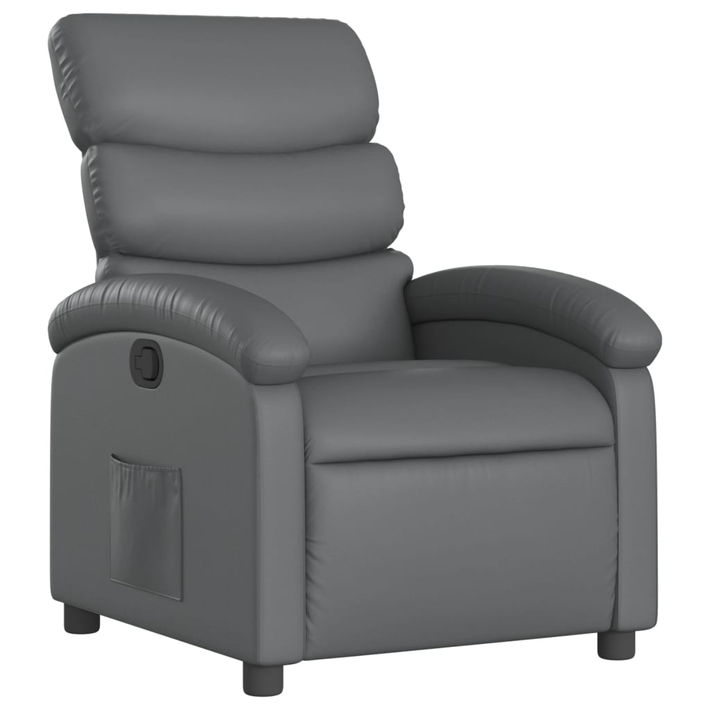 Vidaxl sillón reclinable de cuero sintético gris
