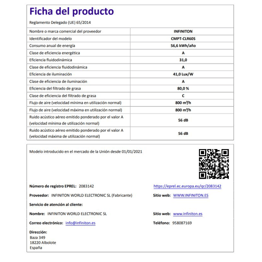 Exaustor INFINITON CMPT-A60I - Aço inoxidável, 60cm, 800m³h, 250W, T invertido, Controlo remoto