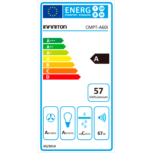 Exaustor INFINITON CMPT-A60I - Aço inoxidável, 60cm, 800m³h, 250W, T invertido, Controlo remoto