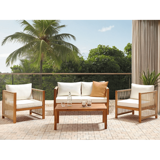 Conjunto de jardim com mesa 4 lugares ANTRIA Madeira de acácia Creme