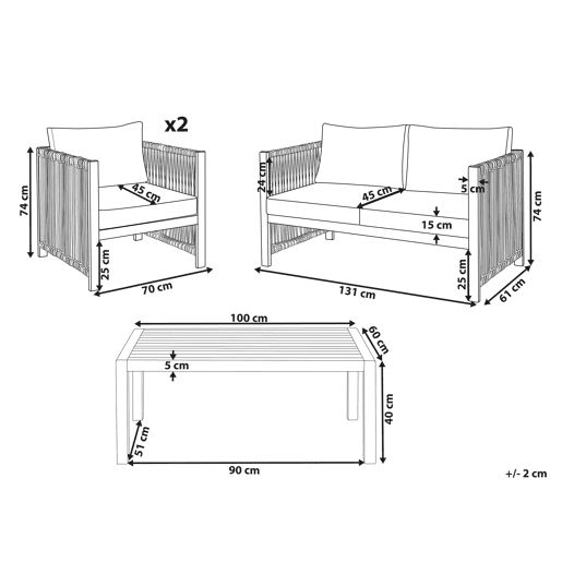 Conjunto de jardim com mesa 4 lugares ANTRIA Madeira de acácia Creme