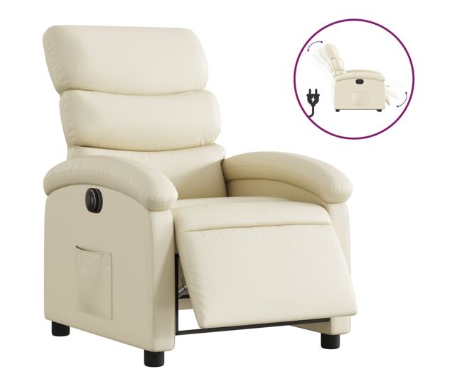 Vidaxl sillón reclinable eléctrico de cuero sintético crema