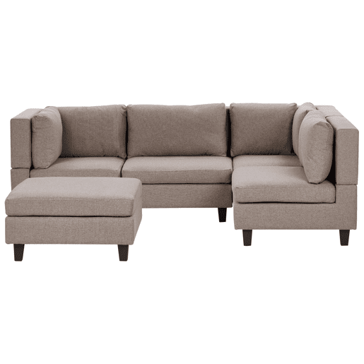 Sofá de canto modular UNSTAD Tecido Castanho com repousa-pés 4 lugares à esquerda Sofá de canto modular UNSTAD Tecido Castanho com repousa-pés 4 lugares à esquerda