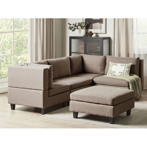 Sofá de canto modular UNSTAD Tecido Castanho com repousa-pés 4 lugares à esquerda Sofá de canto modular UNSTAD Tecido Castanho com repousa-pés 4 lugares à esquerda