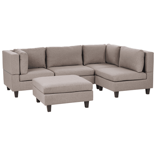 Sofá de canto modular UNSTAD Tecido Castanho com repousa-pés 4 lugares à esquerda Sofá de canto modular UNSTAD Tecido Castanho com repousa-pés 4 lugares à esquerda