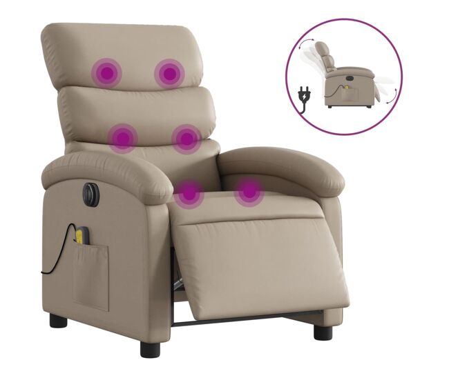 Vidaxl sillón reclinable de masaje eléctrico cuero sintético capuchino