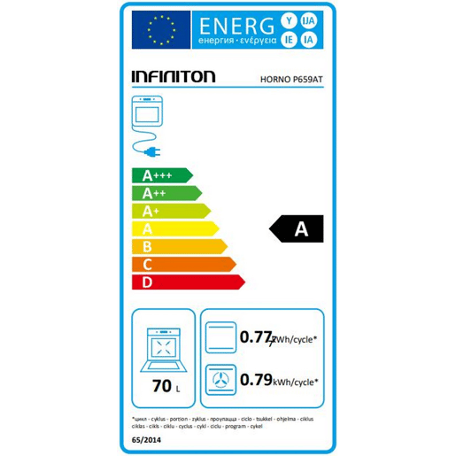 Forno pirolítico INFINITON P659AT, 70 litros, 3200 W, 9 funções, preto cristal