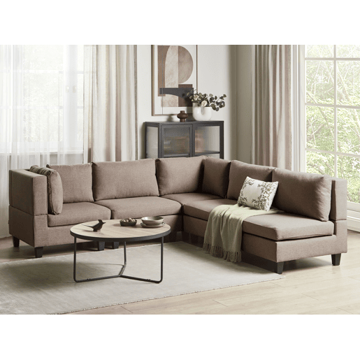 Sofá de canto modular UNSTAD Tecido Castanho 5 lugares à direita