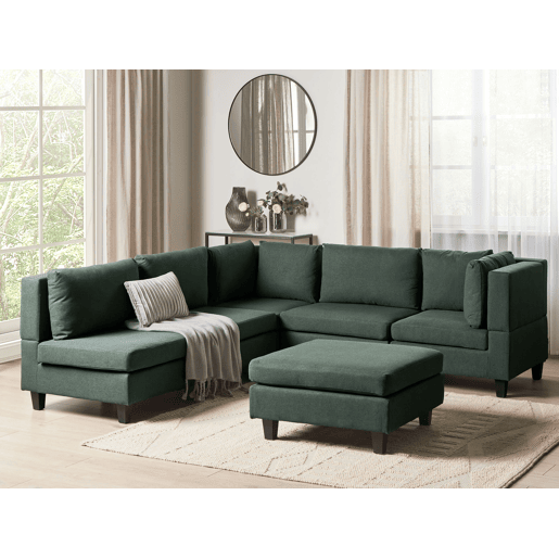 Sofá de canto modular UNSTAD Tecido Verde escuro com repousa-pés 5 lugares à esquerda