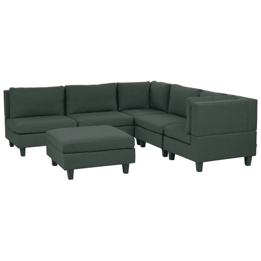 Sofá de canto modular UNSTAD Tecido Verde escuro com repousa-pés 5 lugares à esquerda