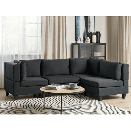 Sofá de canto modular UNSTAD Tecido Preto 4 lugares à esquerda