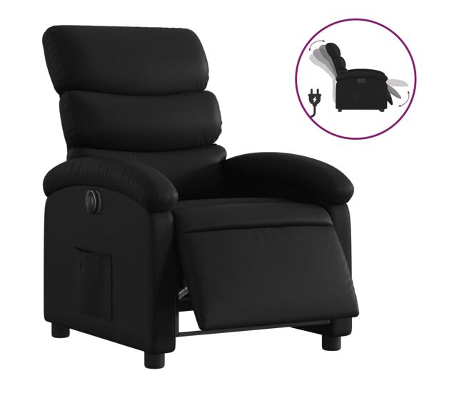 Vidaxl sillón reclinable eléctrico de cuero sintético negro