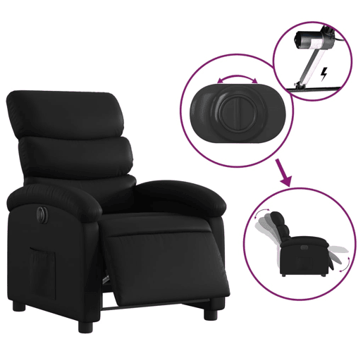 vidaXL Poltrona reclinável elétrica couro artificial preto