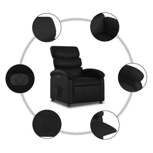 vidaXL Poltrona reclinável elétrica couro artificial preto
