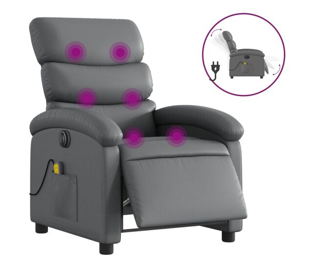 Vidaxl sillón de masaje reclinable eléctrico cuero sintético gris
