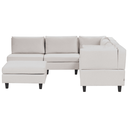 Sofá de canto modular UNSTAD Tecido Creme claro com repousa-pés 5 lugares à esquerda Sofá de canto modular UNSTAD Tecido Creme claro com repousa-pés 5 lugares à esquerda