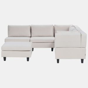 Sofá de canto modular UNSTAD Tecido Creme claro com repousa-pés 5 lugares à esquerda
