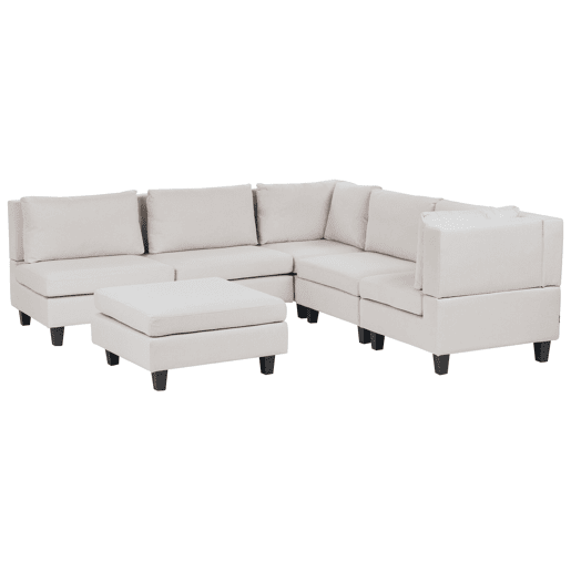 Sofá de canto modular UNSTAD Tecido Creme claro com repousa-pés 5 lugares à esquerda Sofá de canto modular UNSTAD Tecido Creme claro com repousa-pés 5 lugares à esquerda