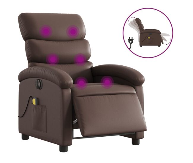 Vidaxl sillón de masaje reclinable eléctrico cuero sintético marrón