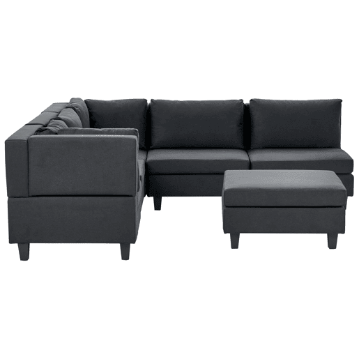 Sofá de canto modular UNSTAD Tecido Preto com repousa-pés 5 lugares à direita